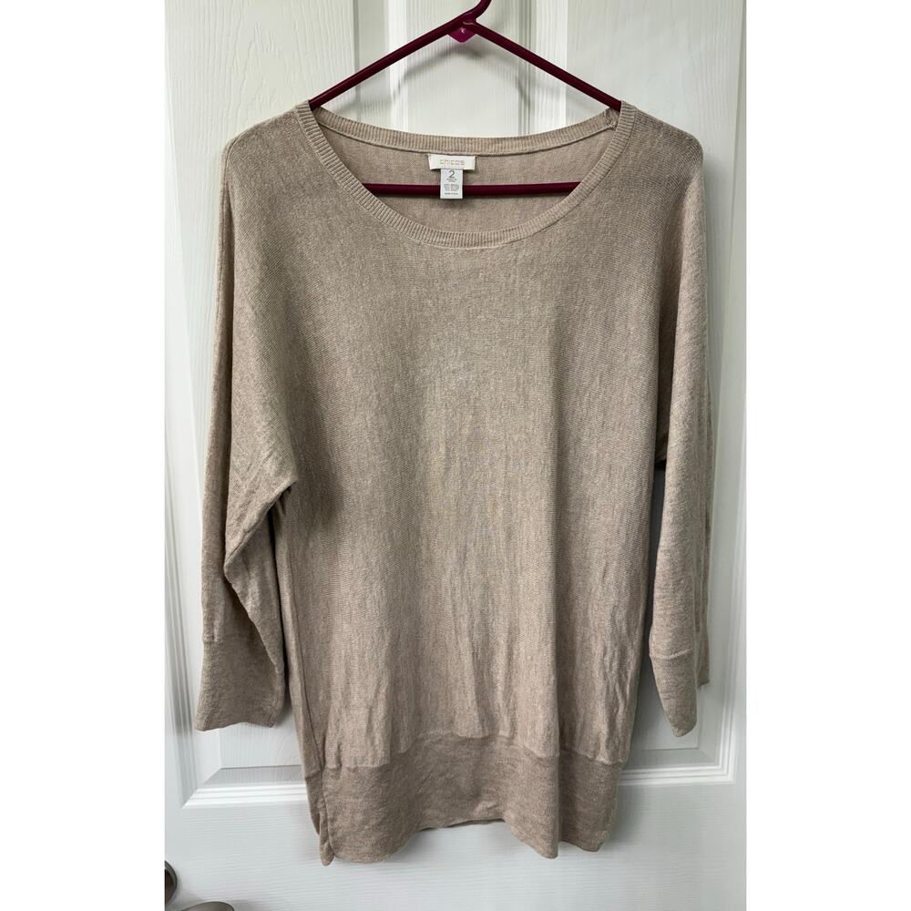 Chicos modal cotton wool blend tunic beige sweater size 2 Large